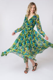 Painted floral floaty wrap dress