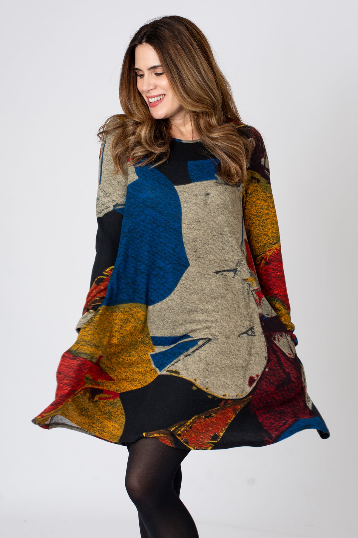 Patchy Colour Brushed Swing Dress – The Stock Shop