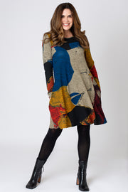 Patchy Colour Brushed Swing Dress