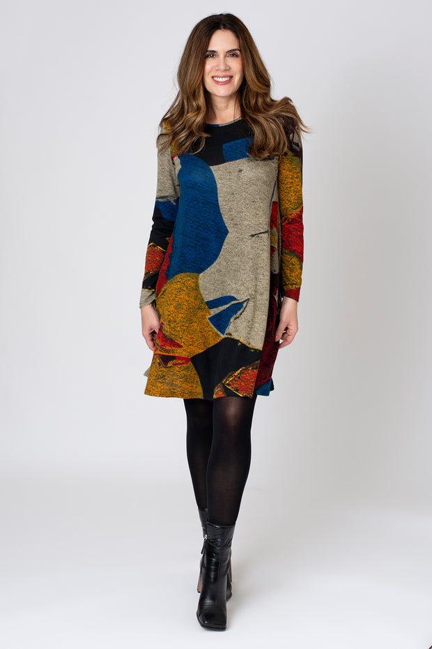 Patchy Colour Brushed Swing Dress
