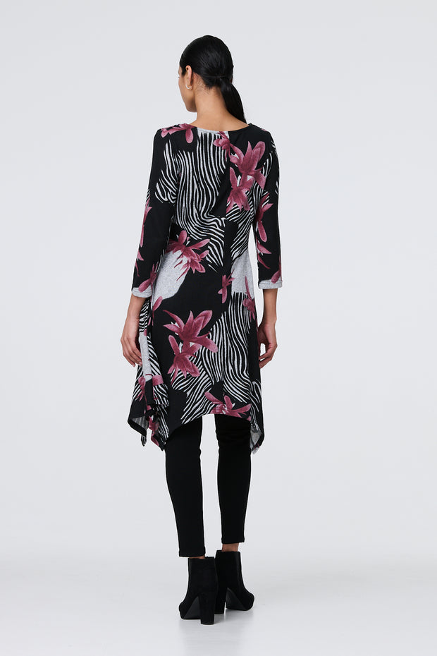 Patchy Zebra Floral Hanky Hem Dress