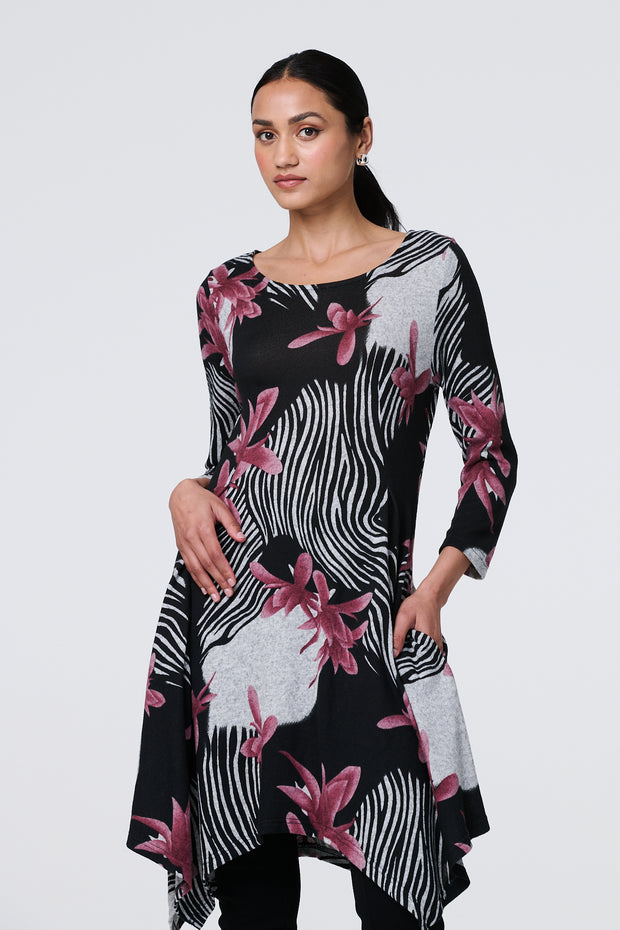 Patchy Zebra Floral Hanky Hem Dress