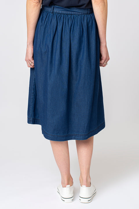 Pocket denim midi skirt