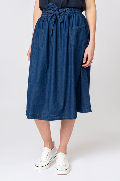 Pocket denim midi skirt