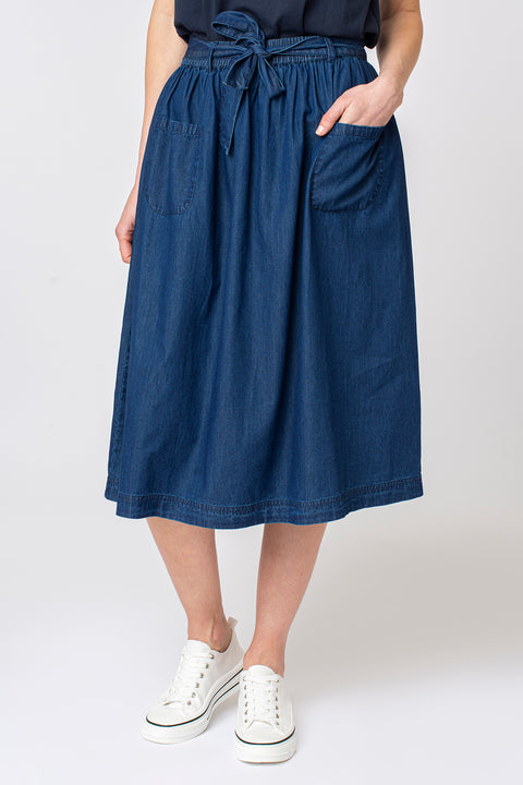 Pocket denim midi skirt