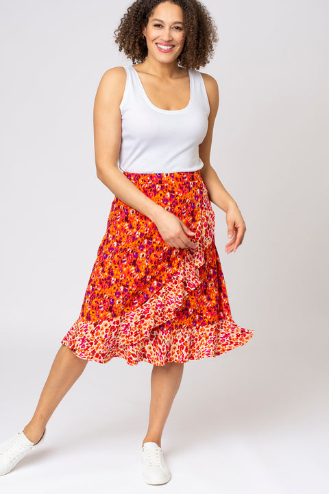 Print Mix Frill Skirt