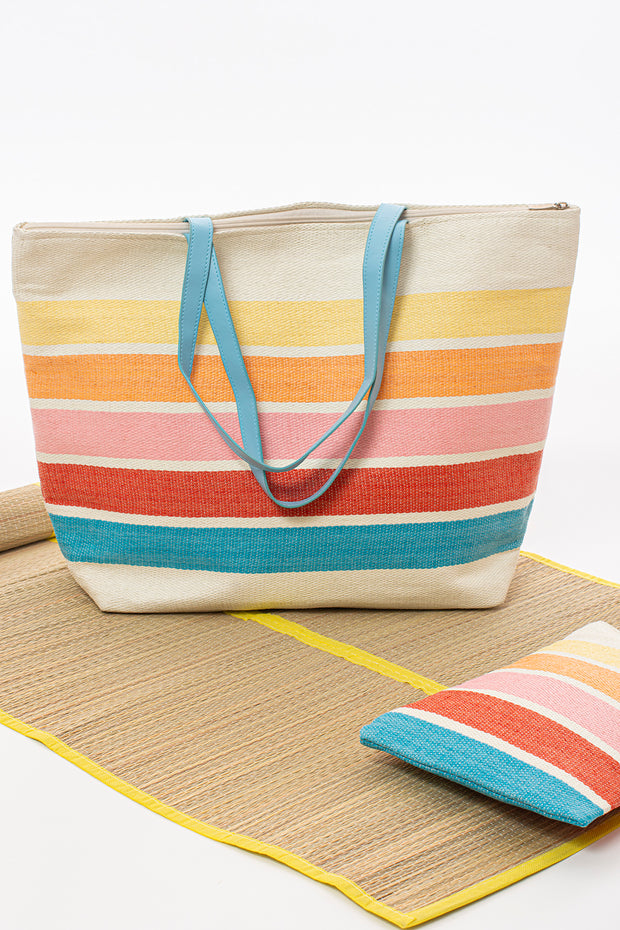 Rainbow beach bag with mat & pillow