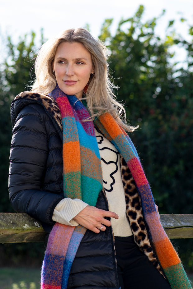 Rainbow Block Check Tassel Scarf