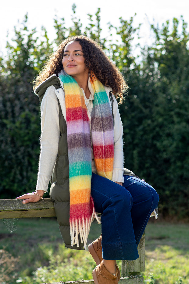 Rainbow Block Stripe Tassel Scarf