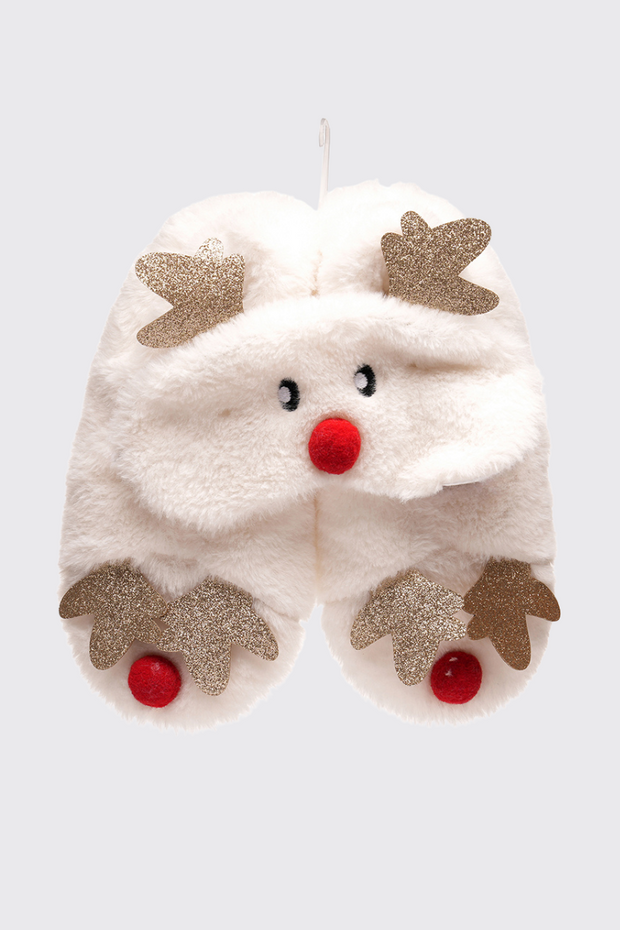 Reindeer Slipper and Eye Mask Set