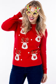 Reindeer pom pom Christmas jumper