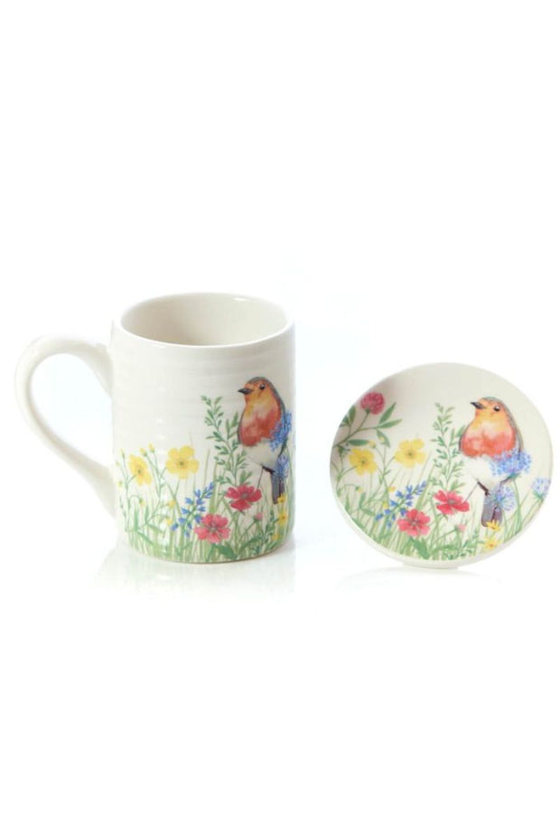 Robin Ribbed Mug & Coaster