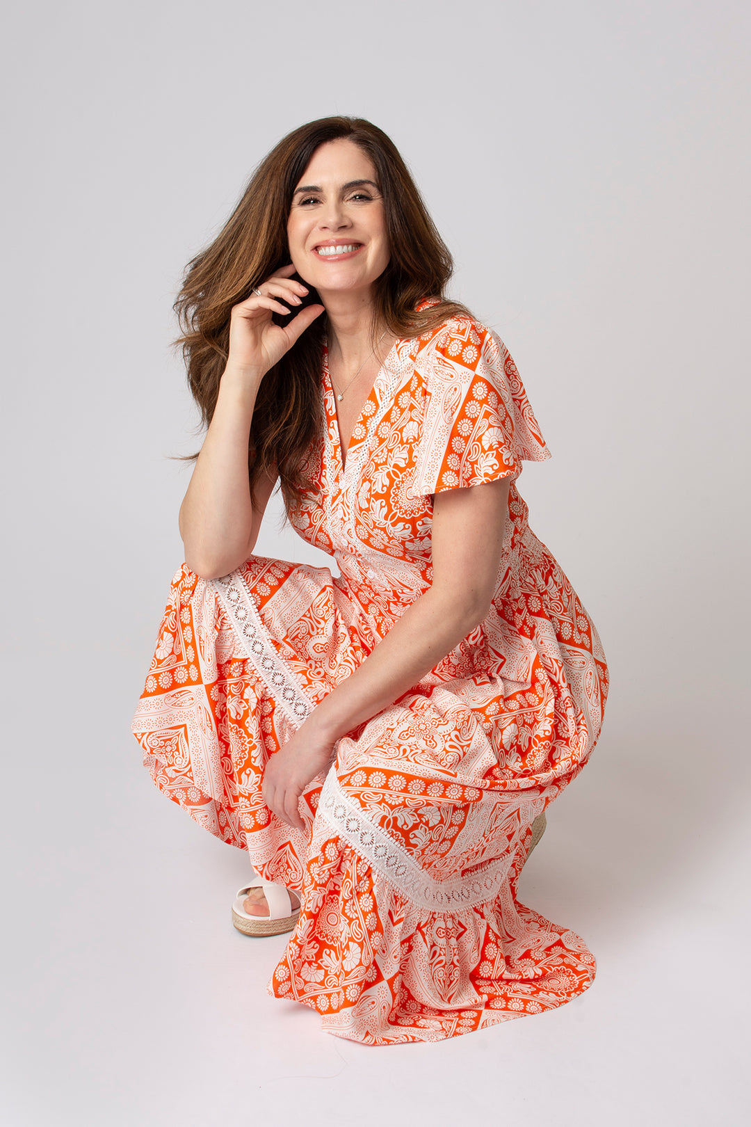 Scarf Print Lace Detail Midi Dress – The Stock Shop