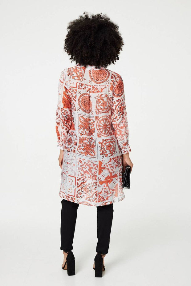 Scarf Print Longline Shirt
