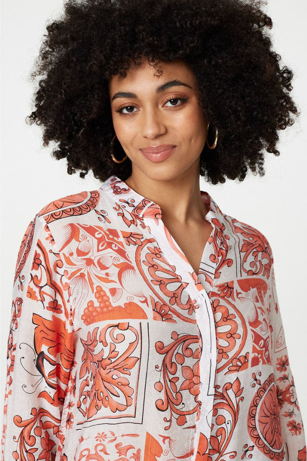 Scarf Print Longline Shirt