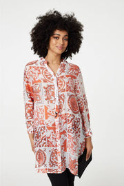 Scarf Print Longline Shirt