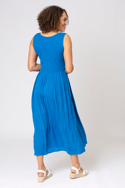 Shirred Bodice Plain Dress