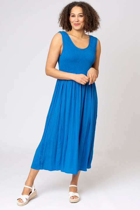 Shirred Bodice Plain Dress