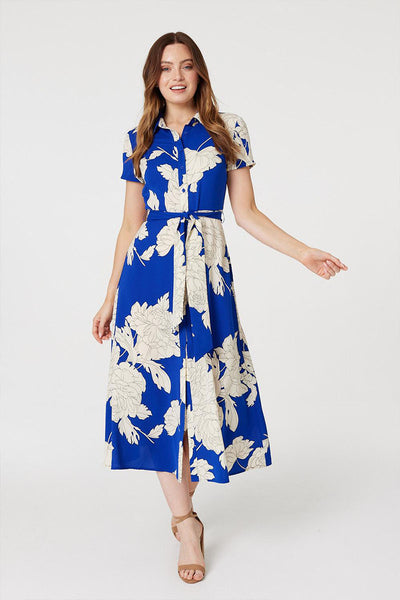 Short sleeve silhouette floral shirt dress