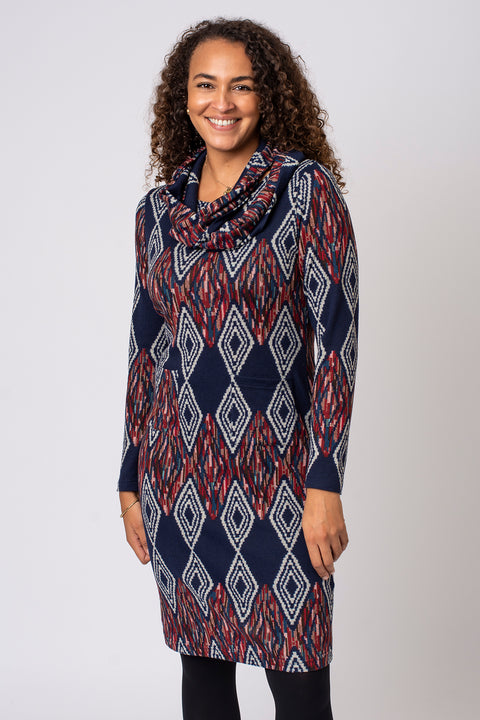 Sketchy Diamond Print Snood Dress