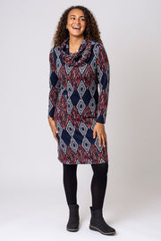 Sketchy Diamond Print Snood Dress