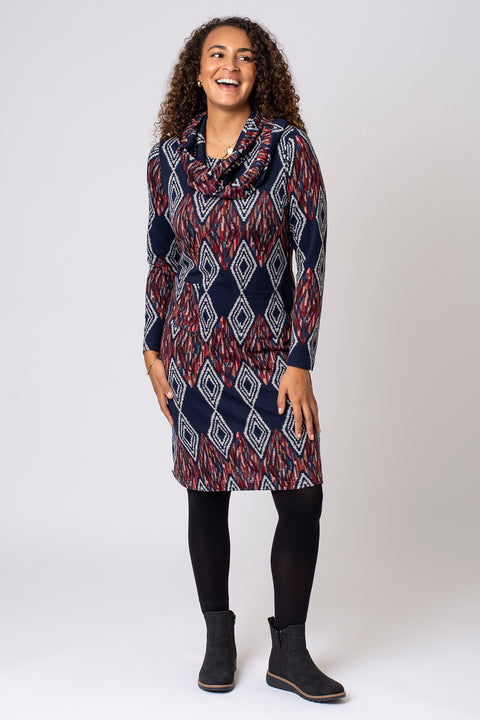 Sketchy Diamond Print Snood Dress