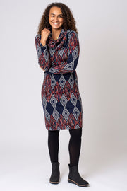 Sketchy Diamond Print Snood Dress