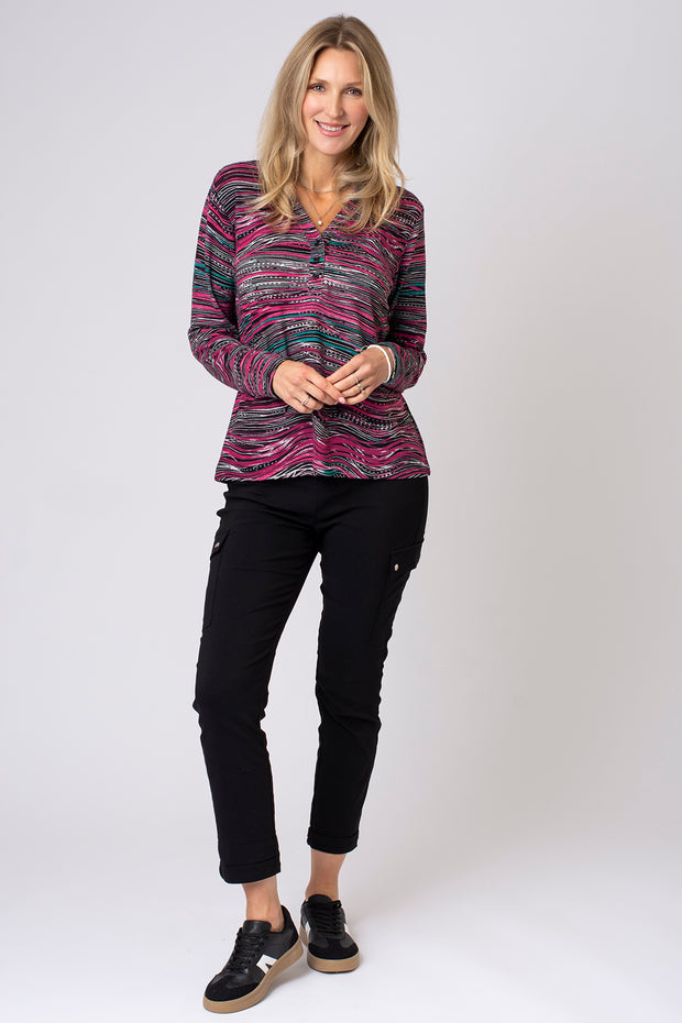 Sketchy Stripe Half Placket Top