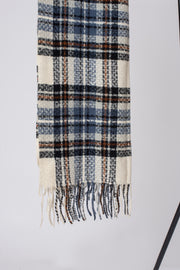 Soft Neutral Check Tassel Scarf