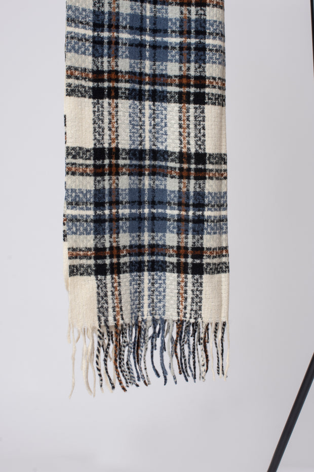 Soft Neutral Check Tassel Scarf