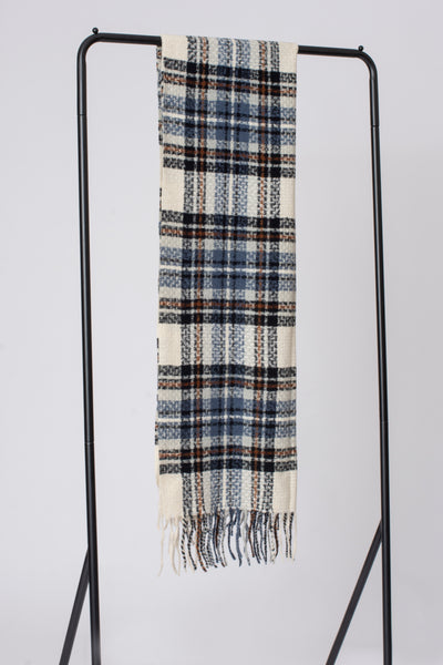 Soft Neutral Check Tassel Scarf