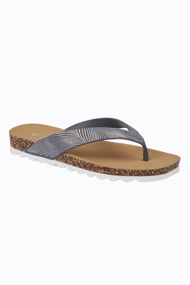 Metallic stripe toe post sandal