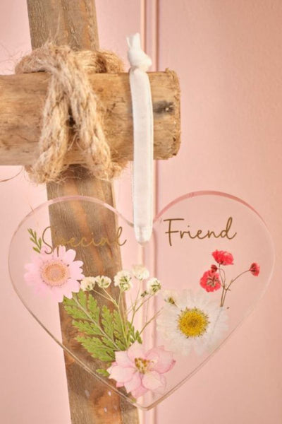 Special Friend Ditsy Floral Resin Heart Hanger