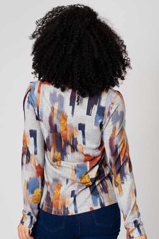 Staggered Block Print Brushed Top