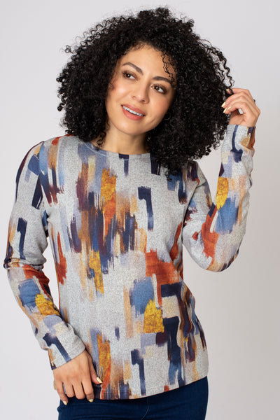 Staggered Block Print Brushed Top