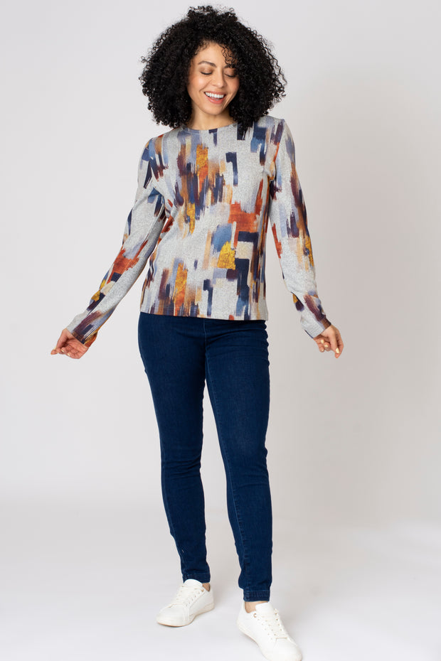 Staggered Block Print Brushed Top