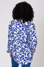 Stamp Leaf Print Notch Neck Top