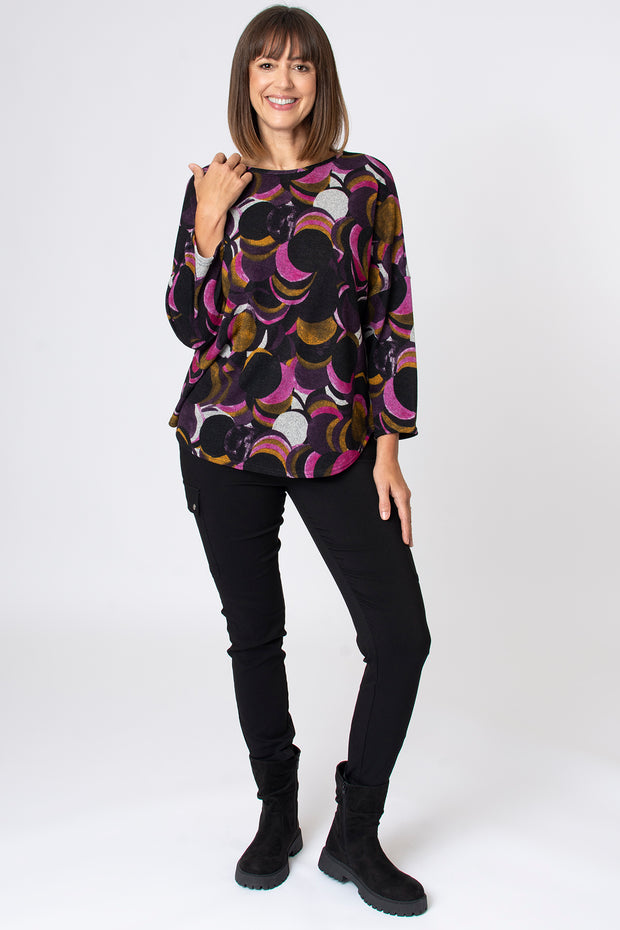 Stampy Circle Print Slouchy Top