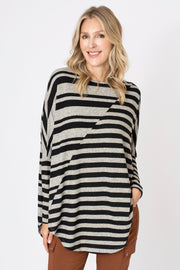 Stripe Mix Curved Hem Top