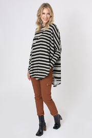 Stripe Mix Curved Hem Top