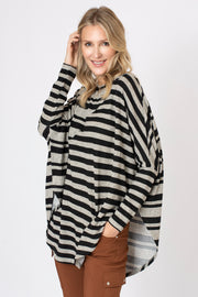 Stripe Mix Curved Hem Top