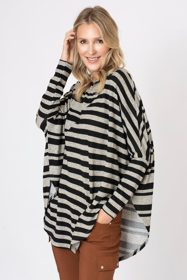 Stripe Mix Curved Hem Top