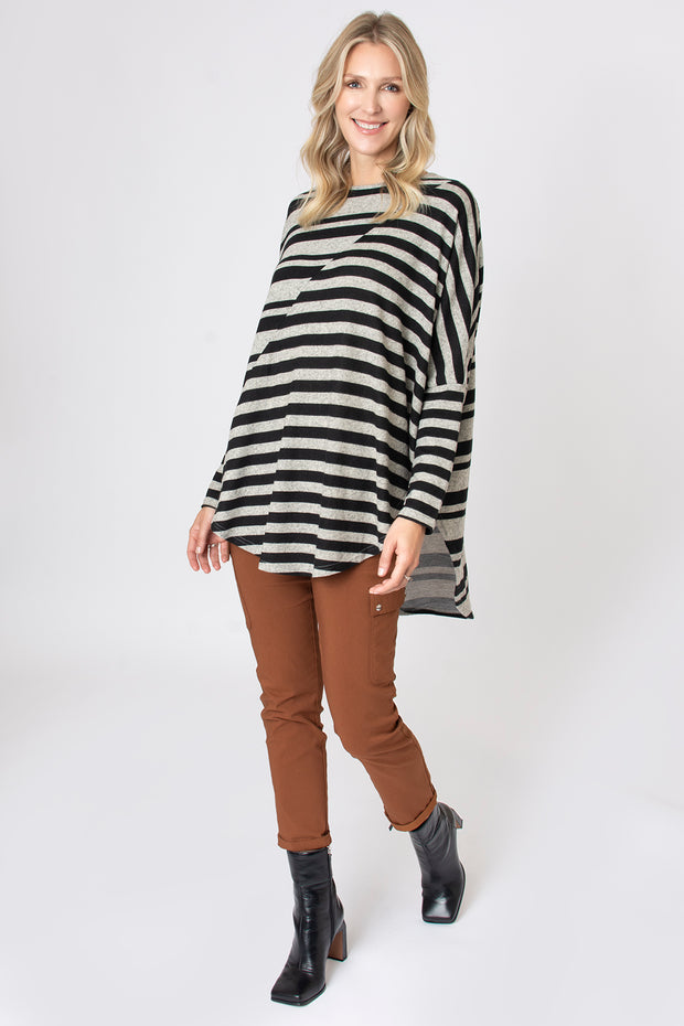 Stripe Mix Curved Hem Top