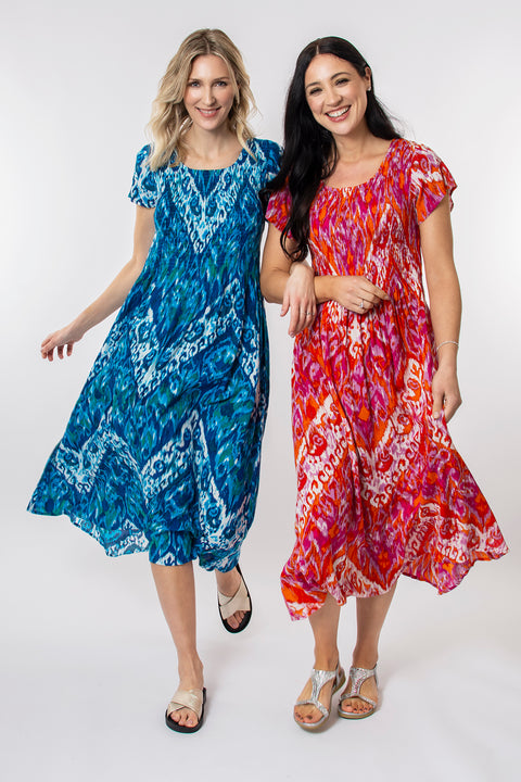 Sunburst ikat crinkle dress