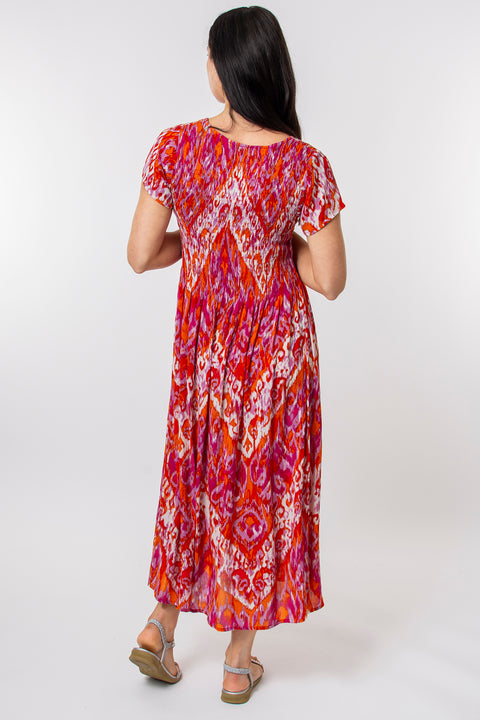 Sunburst ikat crinkle dress