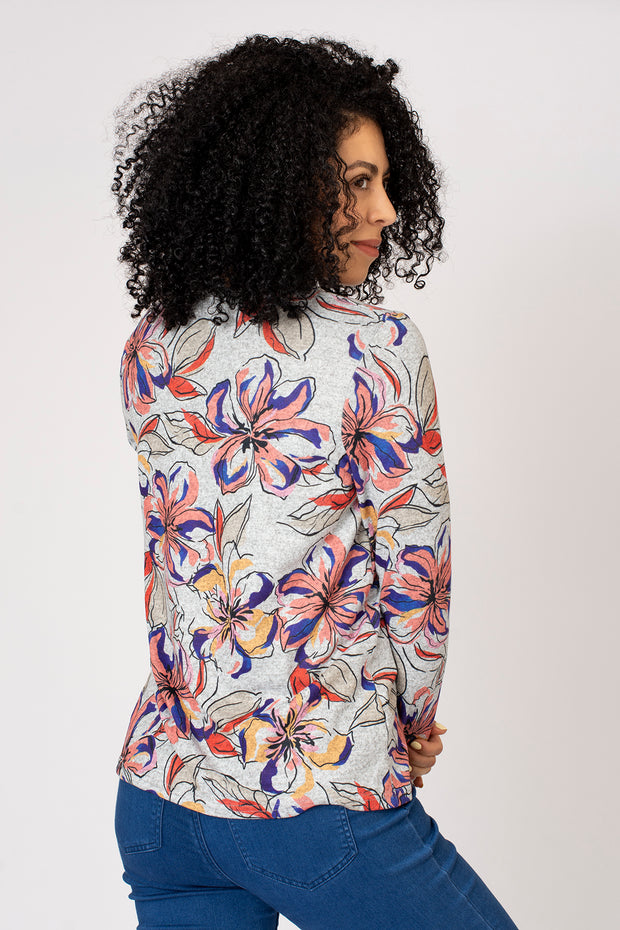 Swirly Floral Print Brushed Top