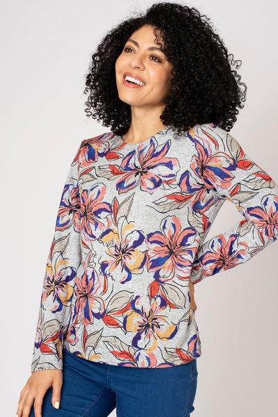 Swirly Floral Print Brushed Top