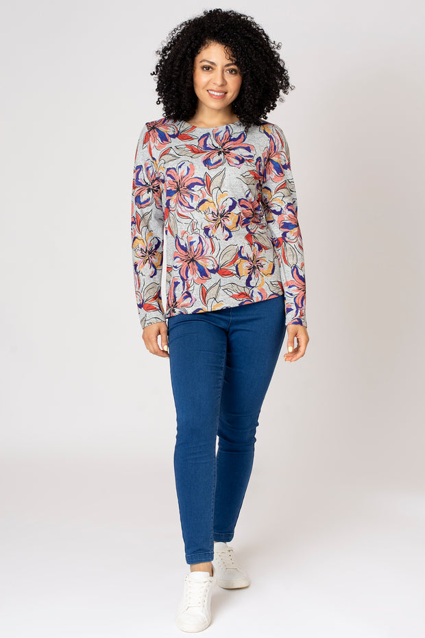 Swirly Floral Print Brushed Top