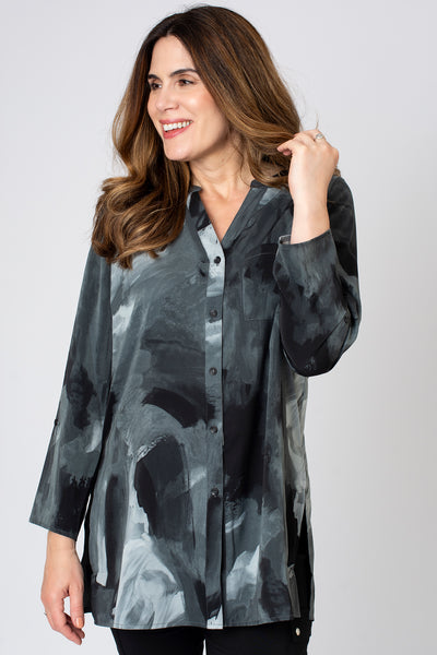 Swirly Print Side Split Longline Shirt