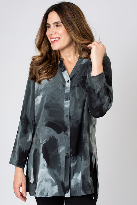 Swirly Print Side Split Longline Shirt